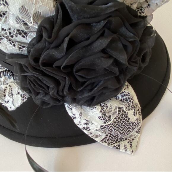 Ben Marc Church Black Derby Hat Feather Lace - Picture 3 of 10